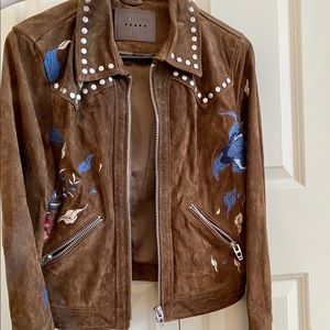 Blank NYC Brown Suede Rare Embroidered Moto Jacket